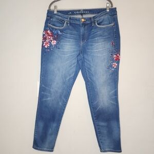 WHBM Floral Embroidered Girlfriend Jeans Stretch Denim Women's Size 12